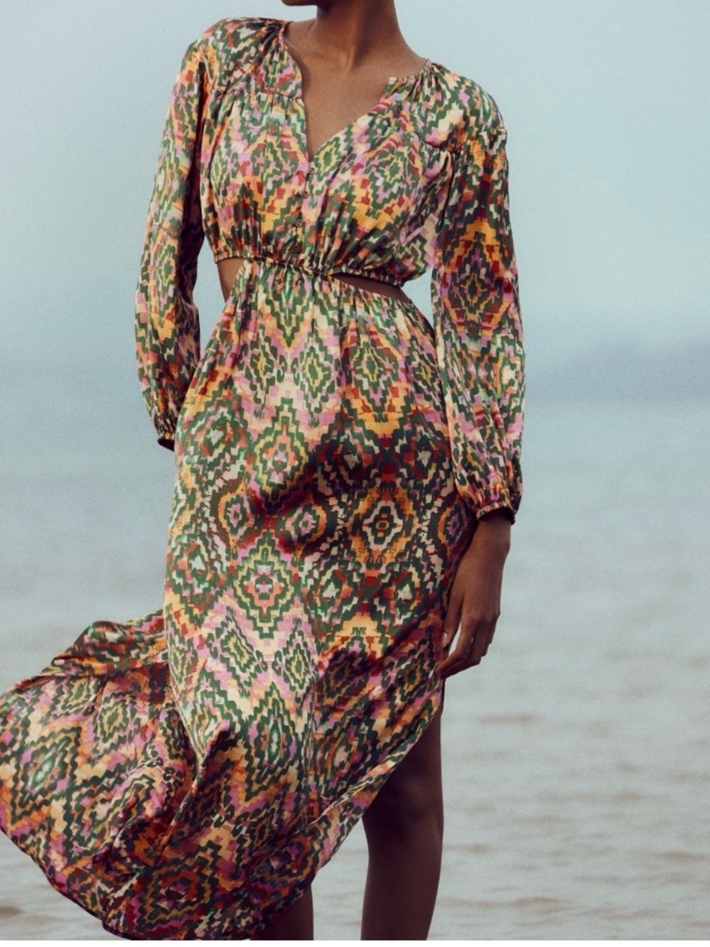 Zara Multicolor Long Sleeve Midi Dress